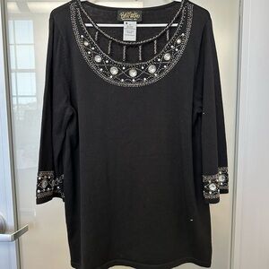 Bob Mackie Wearable Art Black Embellished with Jewels Women's Top size medium
